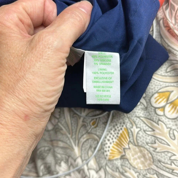 Lilly Pulitzer "Bennett" navy coral lined fitted dress  with beaded neckline - Picture 8 of 10